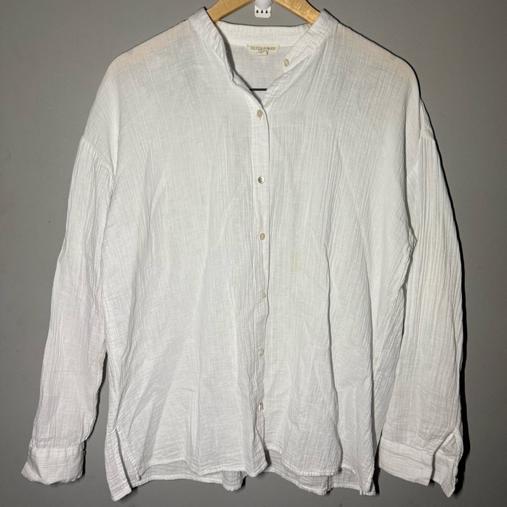 Eileen Fisher Wool & Silk Linen Like Button Up Tunic Blouse Size Small